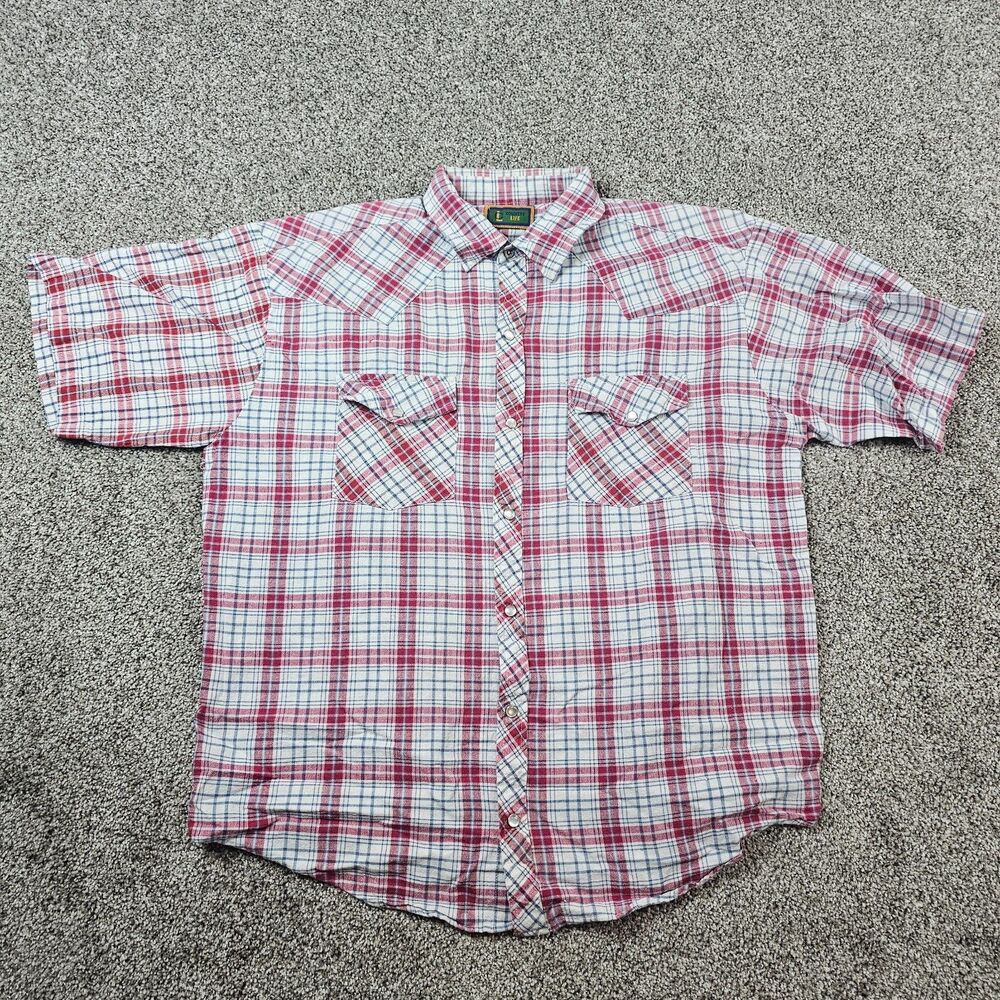 Pearl Snap Shirt Mens XL White Red Tartan Western Cowboy Work Rodeo Country